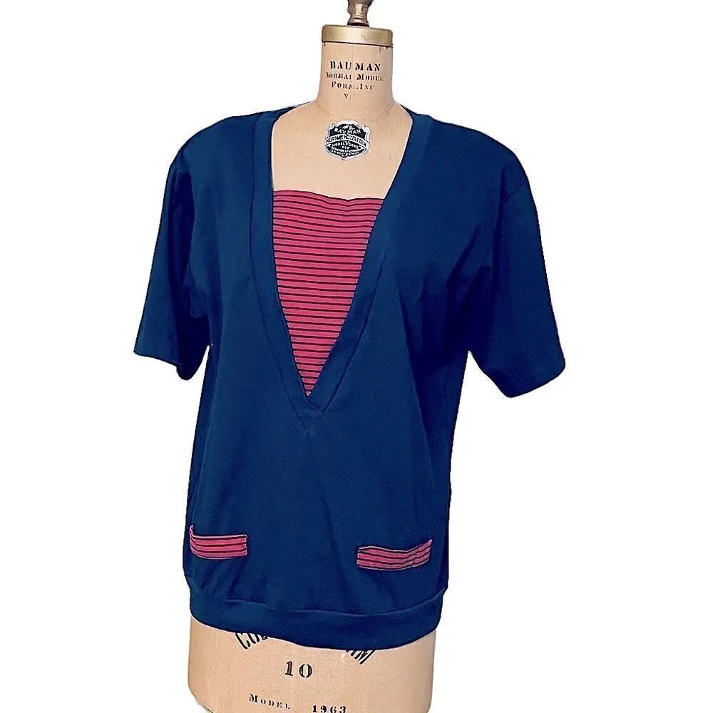 Vintage Blue and Pink Padded shoulder T-shirt